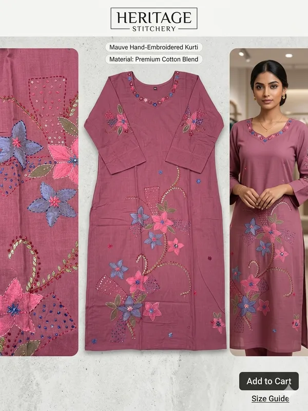 Stiched_2_Piece_Onion_Color_Kurti_Pant_Set_With_Hand_Paint_And_Hand_Embroidery