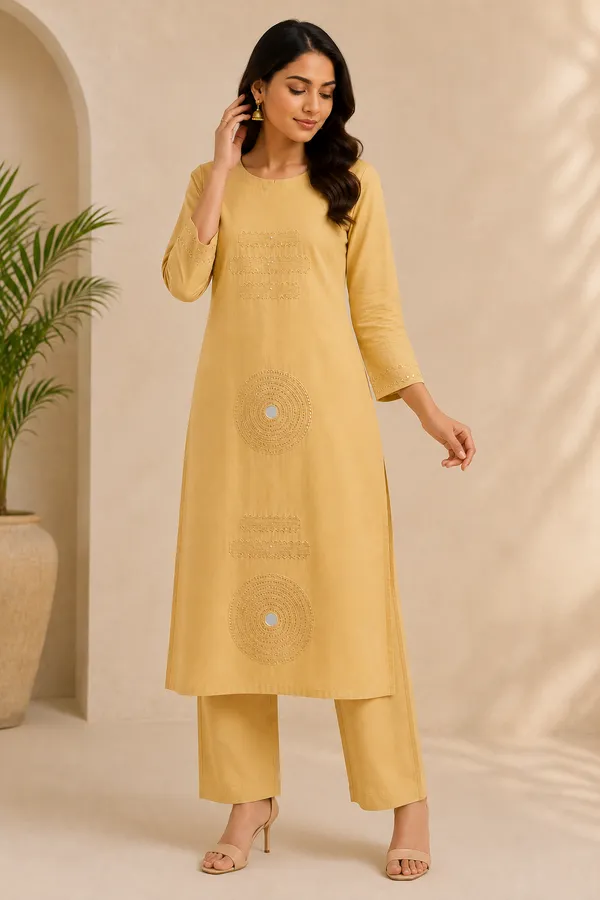 Stiched_2_piece_organic_cotton_kurti_pant_set_with_hand_embroidery