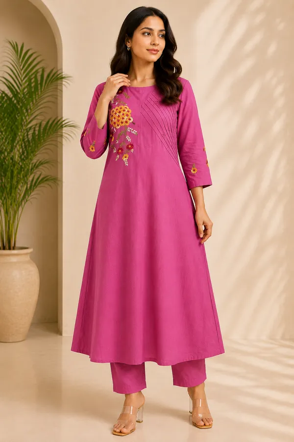Stiched_organic_Cotton_2_piece_kurti_pant_set_with_hand_embroidery