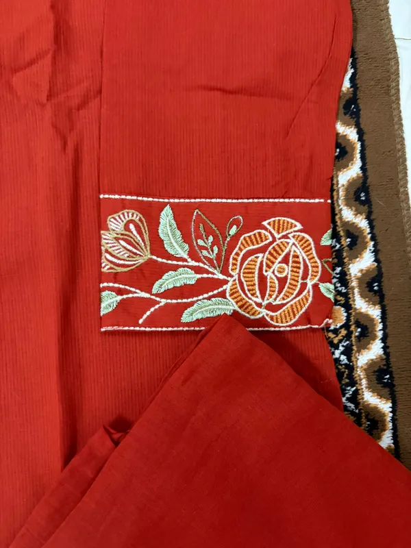 Rust_Colour_Cotton_Stiched_3_Piece_Suit_Set_For_Women