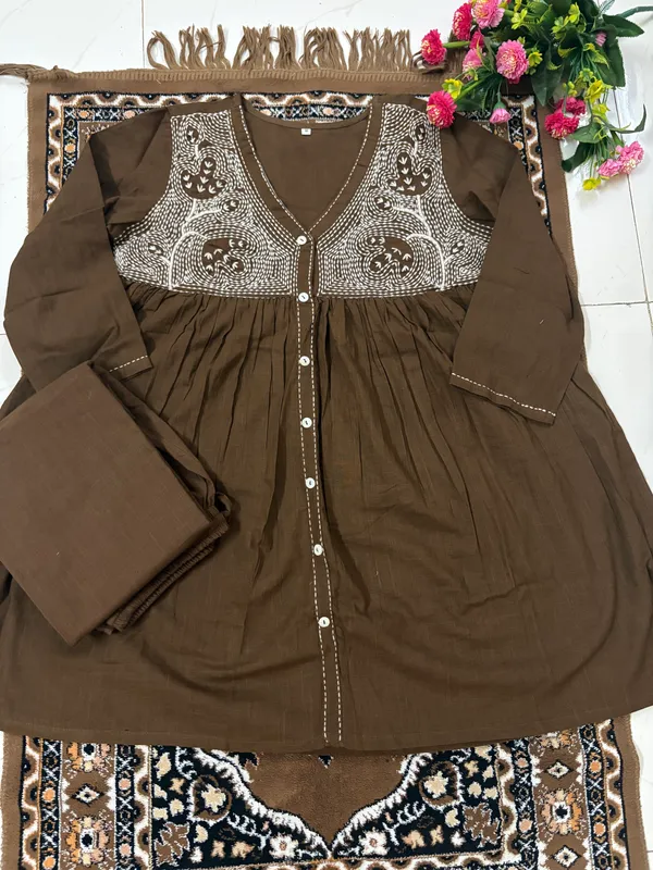 Brown_code_set_With_White_Embroidery_Cotton_For_Women