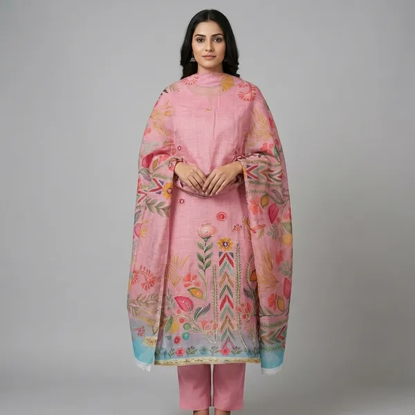 Multi_Color_Linen_Unstitched_Suit_Set_With_Dupatta_For_Women