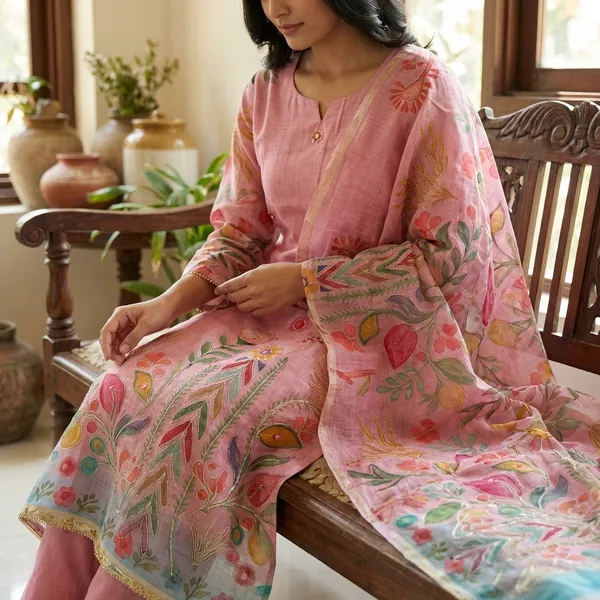 Multi_Color_Linen_Unstitched_Suit_Set_With_Dupatta_For_Women