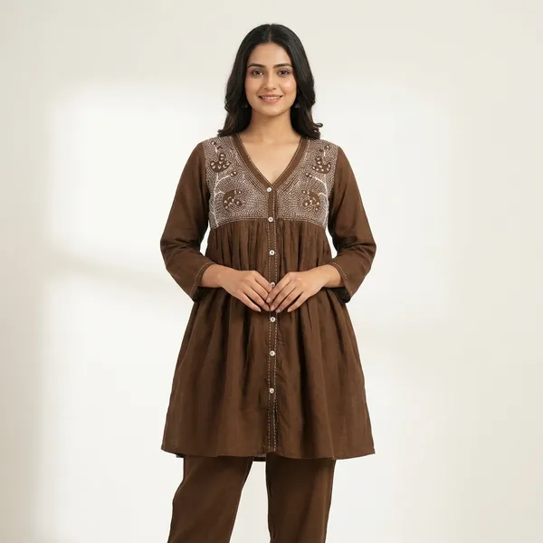 Brown_code_set_With_White_Embroidery_Cotton_For_Women