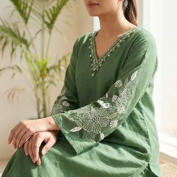 Olive_Green_Mul_Chanderi_3_Piece_Set_For_Women