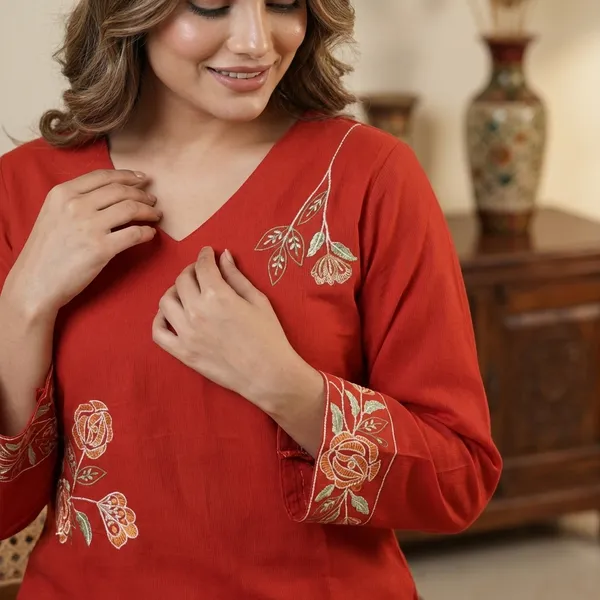 Rust_Colour_Cotton_Stiched_3_Piece_Suit_Set_For_Women