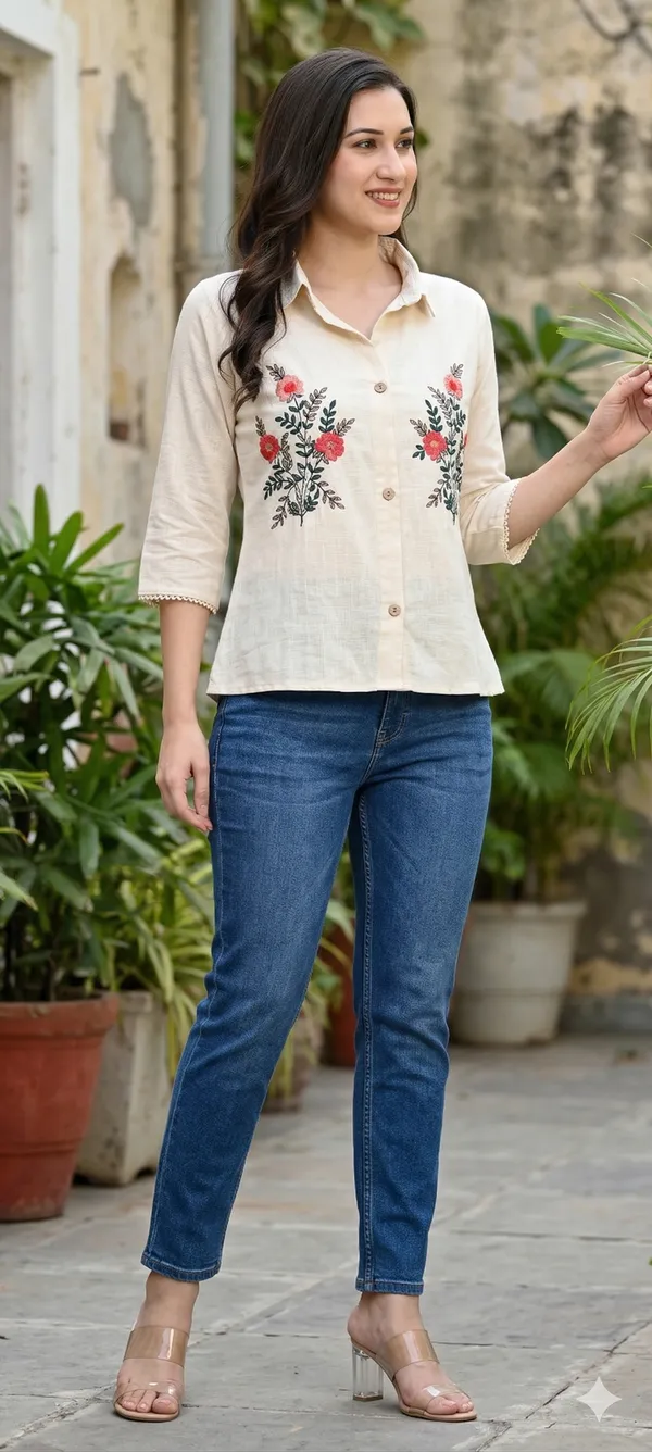 Women'S_Ethnic_Style_Button_Down_Shirt_Often_Referred_To_As_A_Short_Kurti_That_Blends_Traditional_Indian_Craftsmanship_With_A_Modern_Silhouette