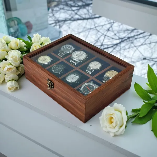 Wooden_Watch_Display_Box_With_Glass_Top_Internal_Reasoning_Protocol_The_Input_Title_Contains_Brand_Artisan_Wood_Crafts_Remove_Marketing_Fluff_Luxury_Remove_Material_Wooden_Keep_Core_To_Product_Product_Type_Watch_Display_Box_Keep_Core_Product_Quantity_Size_8_Slots_Remove_Variant_Detail_Feature_With_Glass_Top_Keep_Distinguishing_Feature_Color_Dark_Brown_Remove_Core_Product_Wooden_Watch_Display_Box_With_Glass_Top