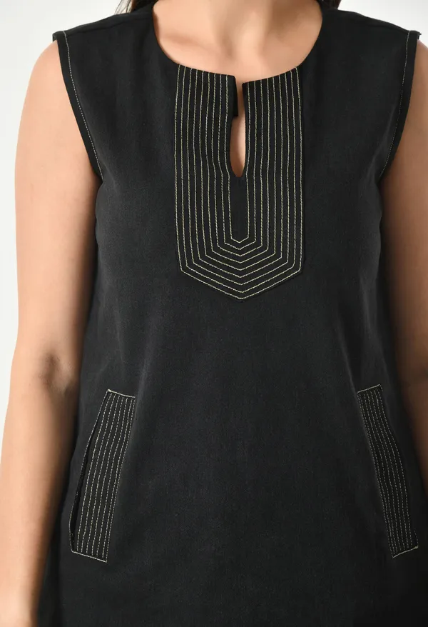 Denim_Blue_And_Black_Sleeveless_Denim_Mini_Shift_Dress_For_Women