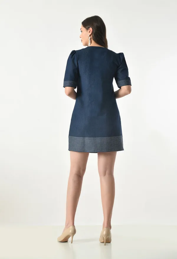 Blue_Shift_Dress_With_Puff_Sleeves_And_Contrast_Stitch_For_Women