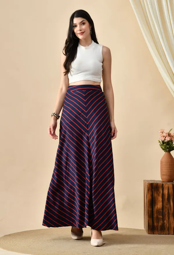 Blue_And_Red_Chevron_Stripe_Skirt_For_Women