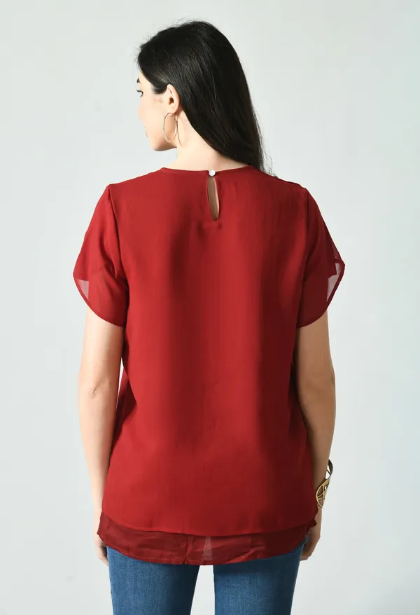 Red_Layered_Short_Sleeve_Top_For_Women