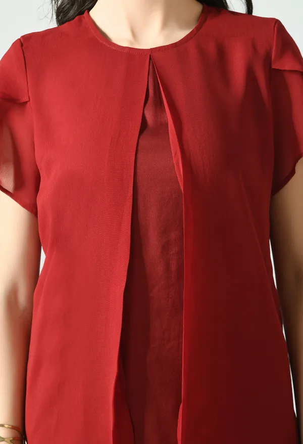 Red_Layered_Short_Sleeve_Top_For_Women