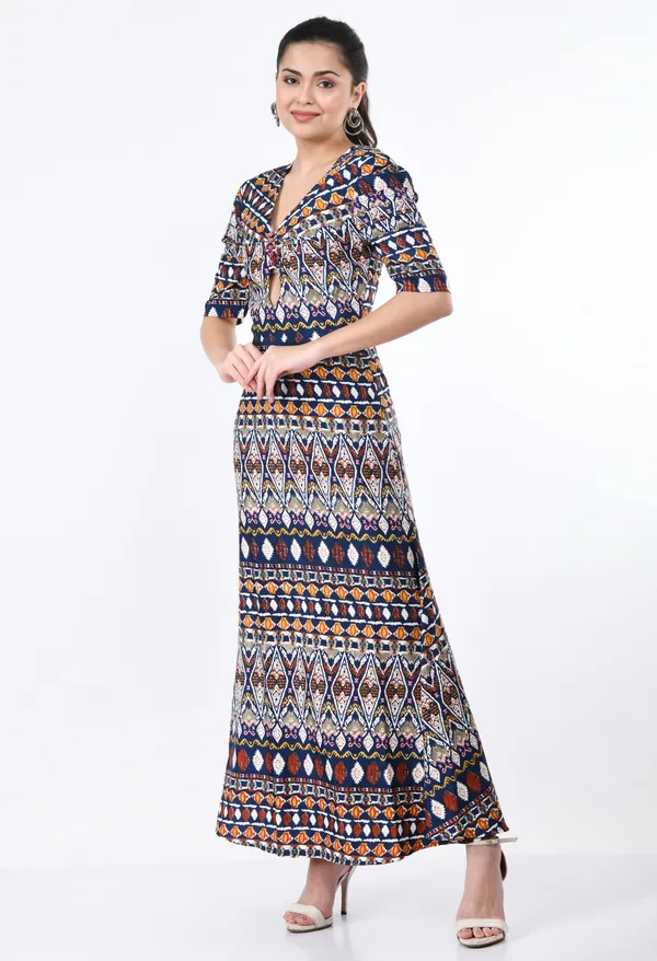 Brown_And_Blue_Ethnic_Inspired_Printed_Fit_Flare_Maxi_Dress_For_Women