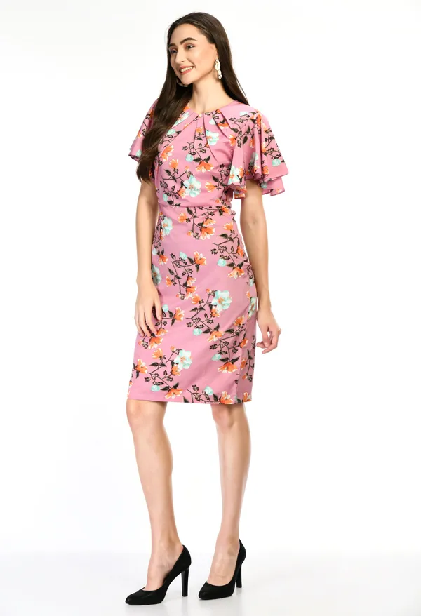 Pink_Elegant_Floral_Sheath_Dress_For_Women