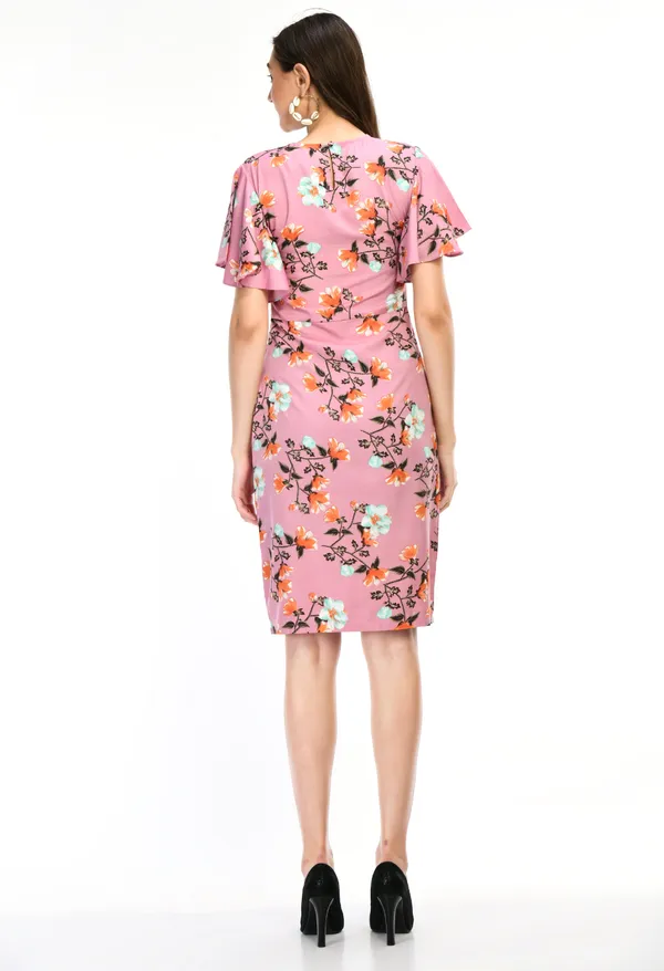 Pink_Elegant_Floral_Sheath_Dress_For_Women