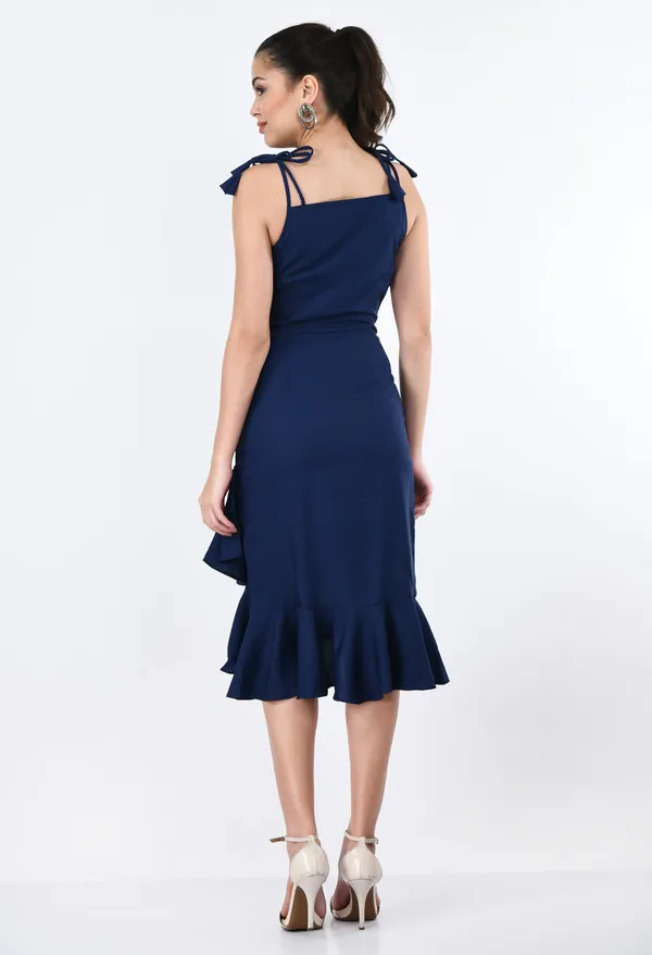 Navy_Blue_Tie_Strap_Ruffle_Hem_Midi_Dress_For_Women