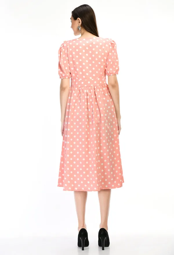 Peach_Peach_Polka_Dot_Ruffle_V_Neck_Midi_Dress_For_Women