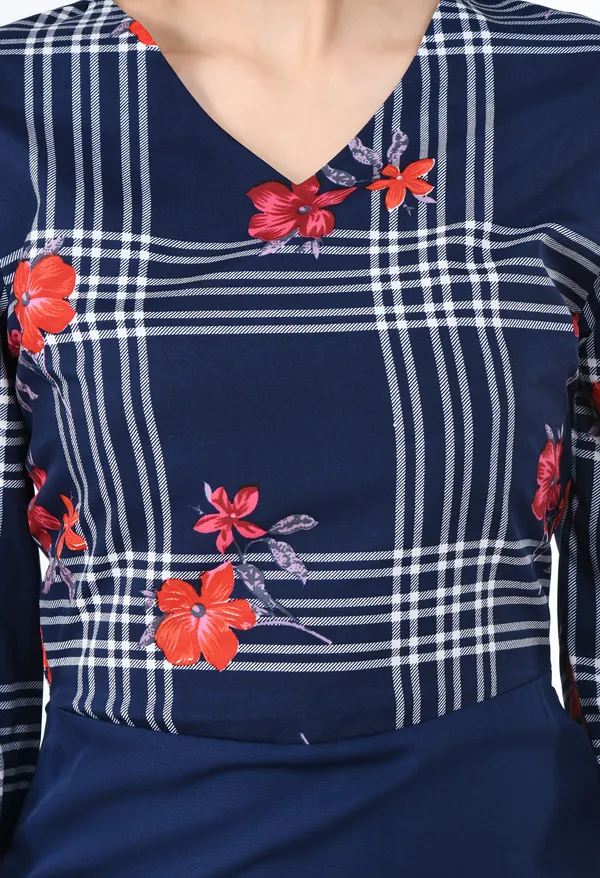 Navy_Blue_Printed_Ruched_Midi_Dress_With_Drawstring_Detail_For_Women