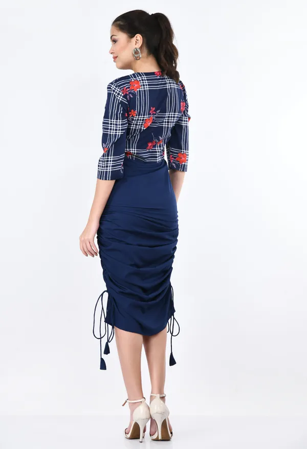 Navy_Blue_Printed_Ruched_Midi_Dress_With_Drawstring_Detail_For_Women