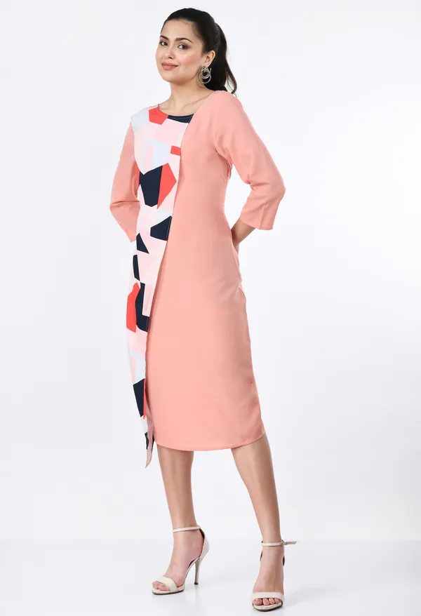 Peach_Block_Asymmetrical_Panel_Midi_Dress_For_Women