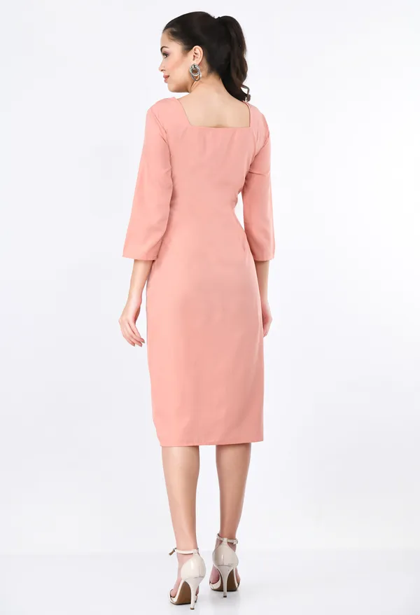 Peach_Block_Asymmetrical_Panel_Midi_Dress_For_Women