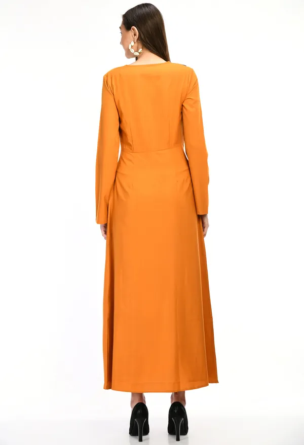 Mustard_Wrap_Style_Maxi_Dress_With_Contrast_Stripe_Detail_For_Women