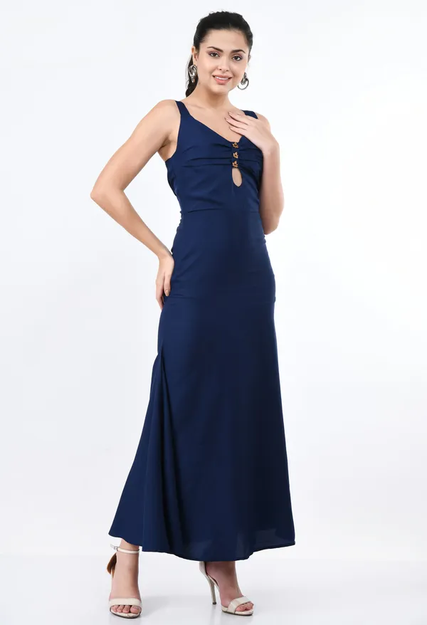 Navy_Blue_Elegant_Sleeveless_Maxi_Dress_With_Ruched_Front_Detail_For_Women