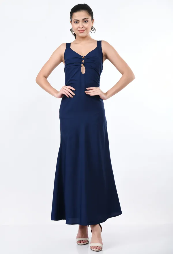 Navy_Blue_Elegant_Sleeveless_Maxi_Dress_With_Ruched_Front_Detail_For_Women