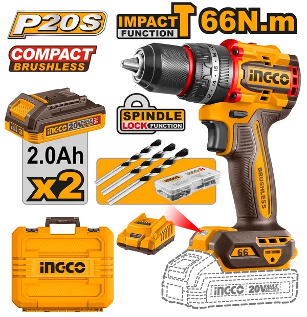 Ingco_20V_Compact_Brushless_Cordless_Impact_Drill_|_Power_Drill_Machine_|_66Nm_2*2.0_Ah_Batteries_|_1_Charger_|_47_Accessories_|_3_Masonry_Drill_Bits_|_Cordless_Drill_(13_Mm_Chuck_Size)