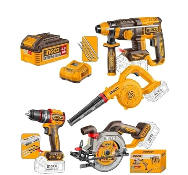Ingco_4_In_1_20V_Cordless_Impact_Drill,_Circular_Saw,_Rotary_Hammer_&_Blower_Combo_Tool_With_Battery-Charger,_Accessories_Kit_Cordless_Drill_(13_Mm_Chuck_Size)