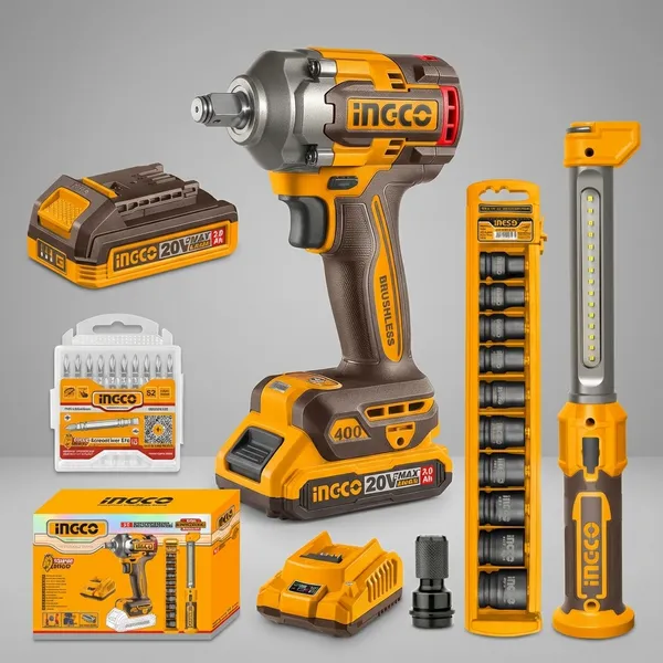 Ingco_Cosli23048_1/2"_Cordless_2_Pcs_Combo_Kit_Impact_Wrench_400Nm_Cordless_Impact_Wrench_(1/2_Inch)