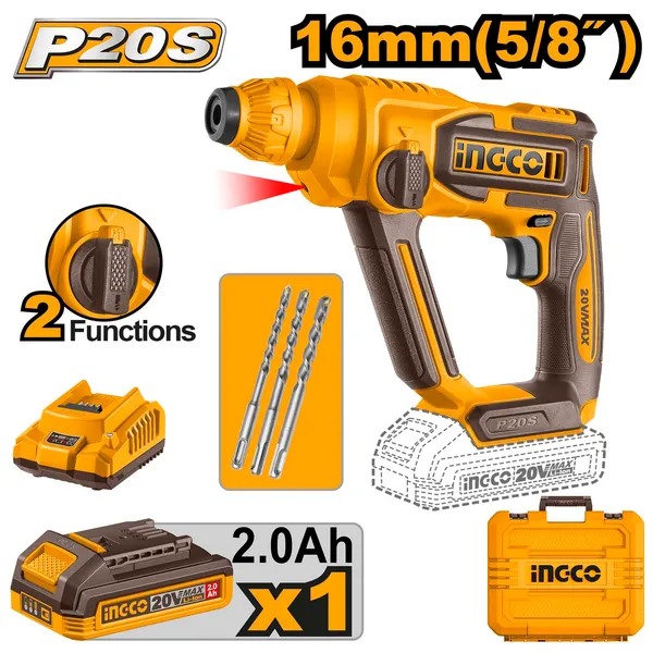 Ingco_Crhli201681_,2Ah_Battery,_With_Charger_20V_Cordless_Sds-Plus_Rotary_Hammer_Drill_(16_Mm_Chuck_Size,_480_W)