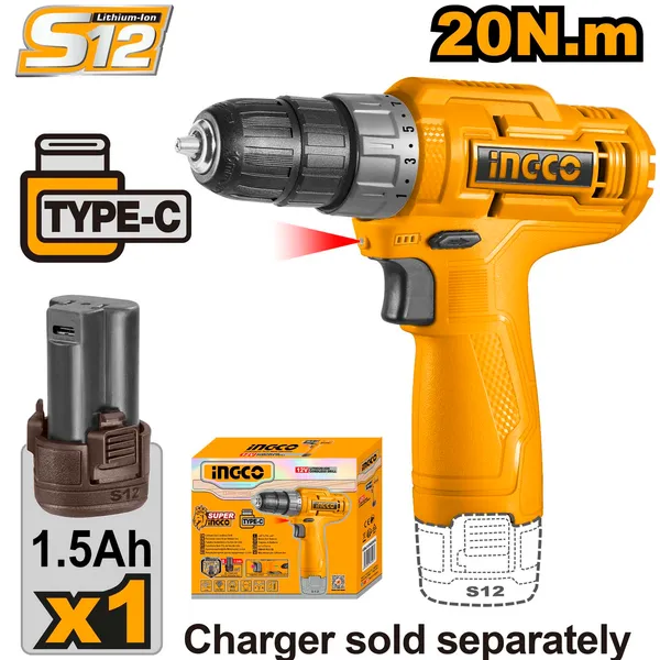 Ingco_Cordless_Drill_With_1.5Ah_Battery,20Nm,_750_Rpm_Cdli12428_Cordless_Drill_(10_Mm_Chuck_Size)