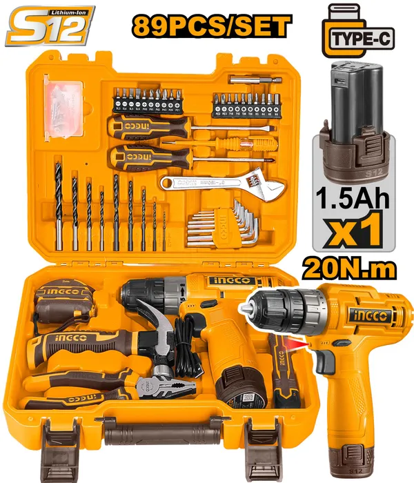 Ingco_12V_Cordless_Drill_(Cdli12428)_With_Tool_Kit_Power_&_Hand_Tool_Kit_(89_Tools)