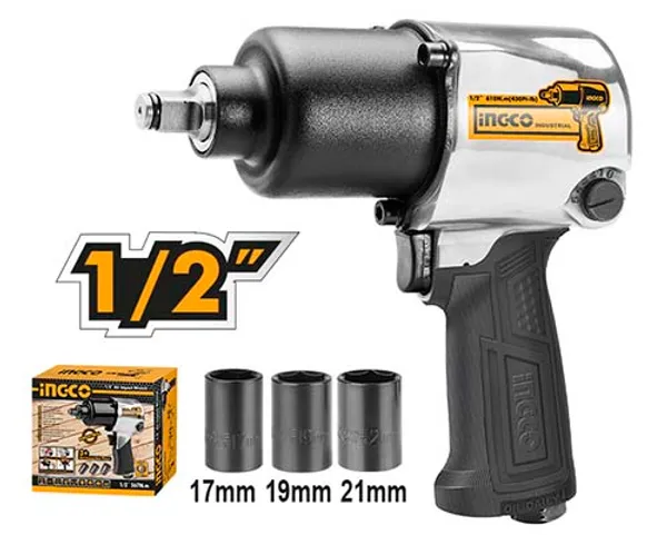 Ingco_Aiw12562_1/2_Square_Drive_Air_With_3_Pieces_Socket_(17,_19,_21_Mm)_Pneumatic_Impact_Wrench_(1/2_Inch)