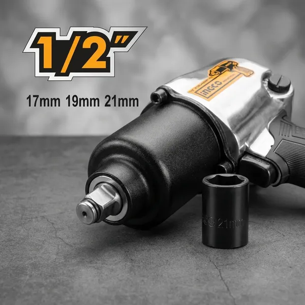 Ingco_Aiw12562_1/2_Square_Drive_Air_With_3_Pieces_Socket_(17,_19,_21_Mm)_Pneumatic_Impact_Wrench_(1/2_Inch)