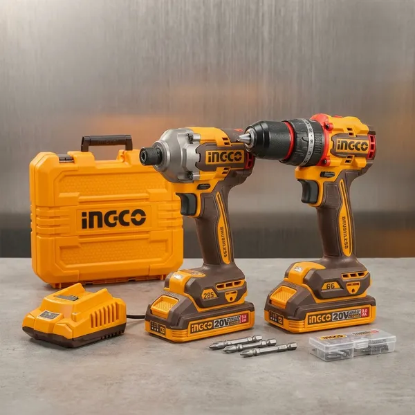 Ingco_Cordless_2Pcs_Combo,_Cordless_Impact_Drill_66Nm,_&_Cordless_Impact_Driver_285Nm,_With_2Pcs_Batteries,_1Pcs_Charger,_47Pcs_Accessories,_Cordless_Drill_(13_Mm_Chuck_Size)