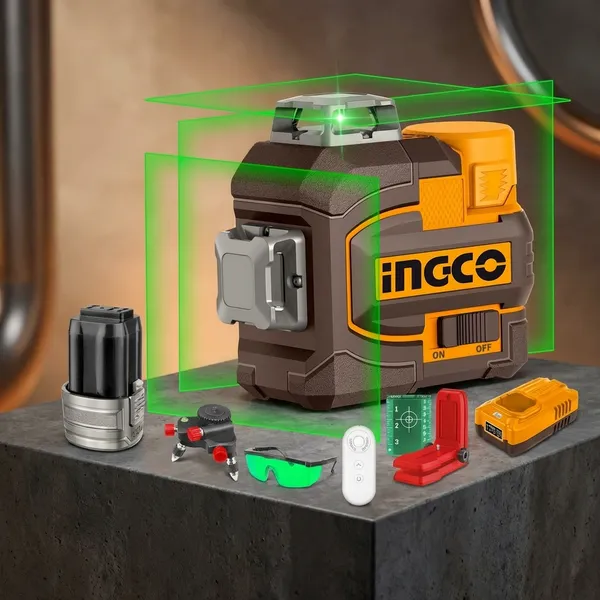 Ingco_12_Lines_3D_Green_Beam_Self-Levelling_Laser_Level_With_16V,_35M_Range_360_Degree_Vertical_&_Horizontal_Cross_Line_Includes_Tripod_Base,_Glasses_Non-Magnetic_Line_Level_(18_Cm)