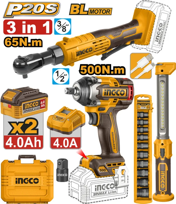 Ingco_Cordless_Combo_Kit_65_Nm_Ratchet_Wrench,_Led_Work_Lamp_&_500_Nm_Cordless_Impact_Wrench_(1/2_Inch)