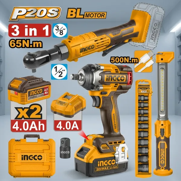 Ingco_Cordless_Combo_Kit_65_Nm_Ratchet_Wrench,_Led_Work_Lamp_&_500_Nm_Cordless_Impact_Wrench_(1/2_Inch)