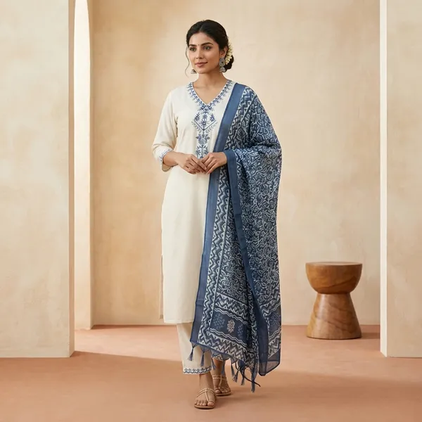 Embroidered_Kurta_Pant_Dupatta_Set_In_Pure_Cotton_Khadi_Fabric