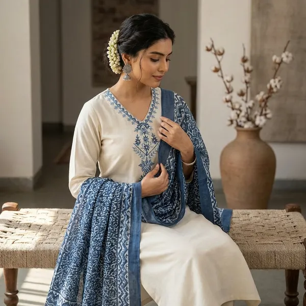 Embroidered_Kurta_Pant_Dupatta_Set_In_Pure_Cotton_Khadi_Fabric