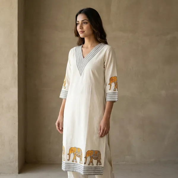 Traditional_White_Ethnic_Outfit_With_Elephant_Embroidery_Top_And_Bottom_Set