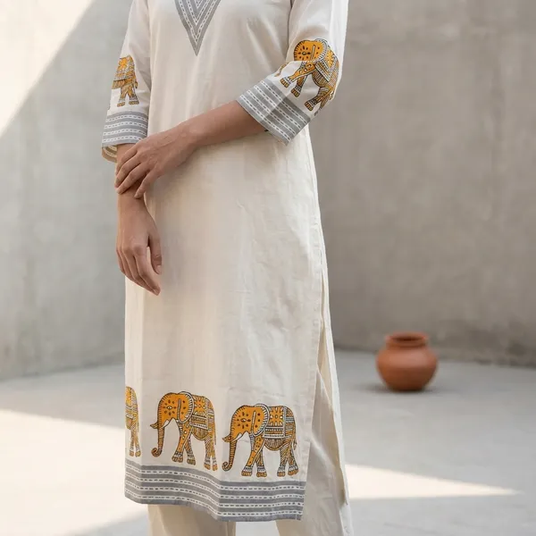 Traditional_White_Ethnic_Outfit_With_Elephant_Embroidery_Top_And_Bottom_Set