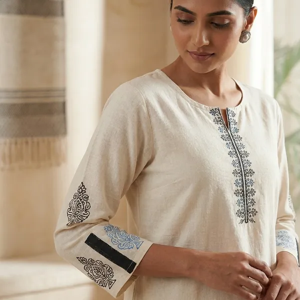 Offwhite_Embroidered_Kurta_Set_With_Blue_And_Black_Motifs