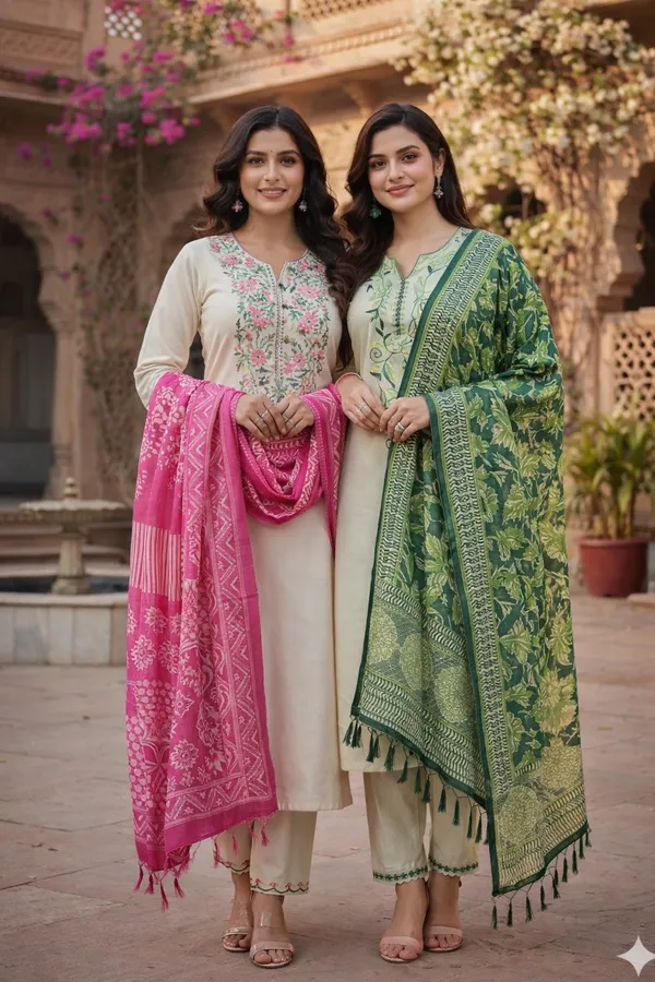 Embroidered_Kurta_Pant_Dupatta_Set_In_Pure_Cotton_Khadi_Fabric_And_Embroidered_Kurta_Pant_Dupatta_Set_In_Pure_Cotton_Khadi_Fabric_Combo_Pack_Of_2