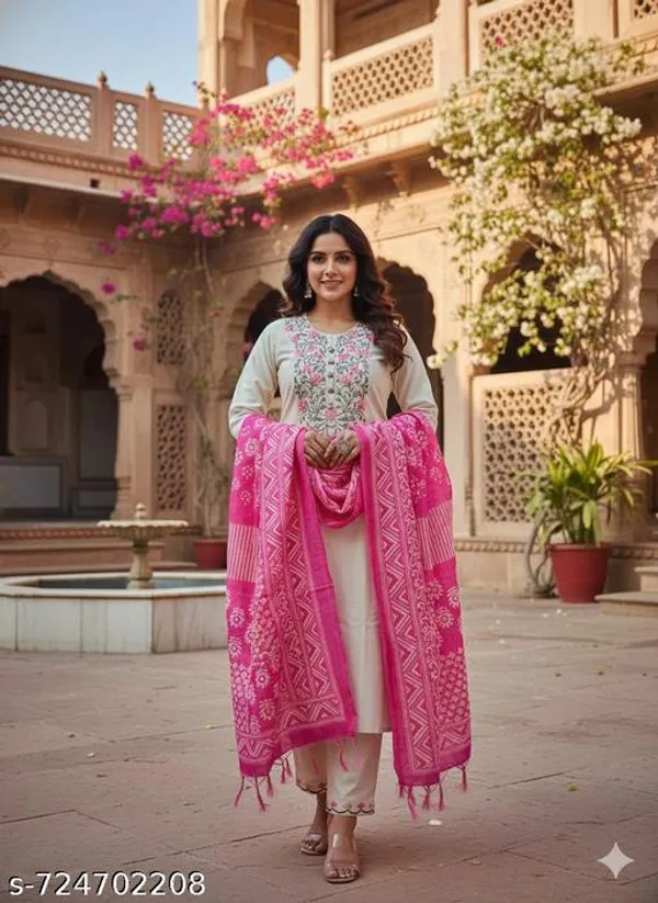 Embroidered_Kurta_Pant_Dupatta_Set_In_Pure_Cotton_Khadi_Fabric