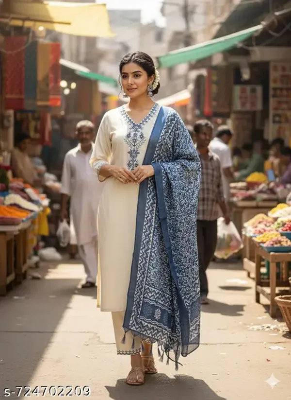 Embroidered_Kurta_Pant_Dupatta_Set_In_Pure_Cotton_Khadi_Fabric