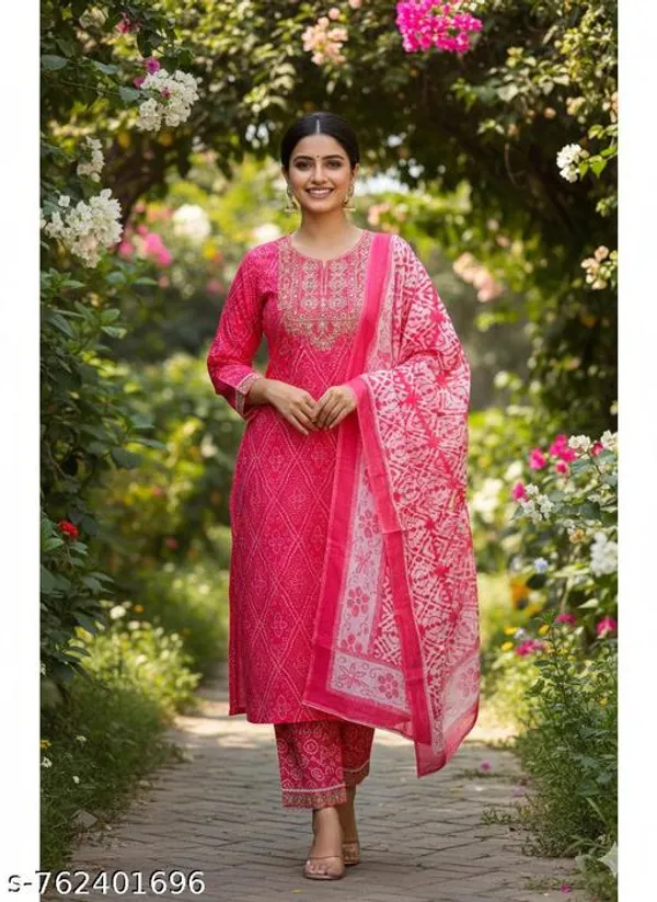 Embroidered_Bandhani_Design_Kurtaset_With_Dupatta_And_Embrodered_Kurtiset_With_Dupatta_Combo_Pack_Of_2